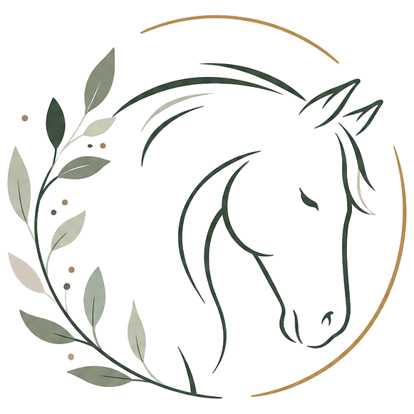 Logo Résonance Nature : tête de cheval entourée de feuillage